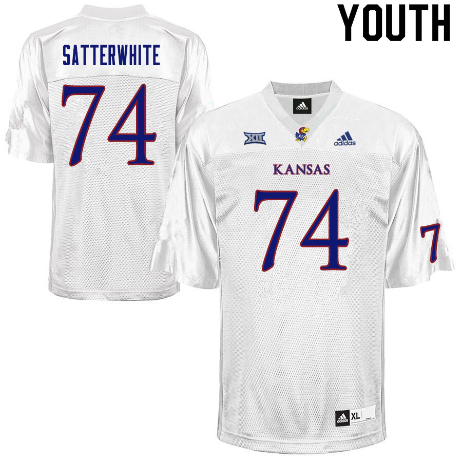 Youth #74 Jackson Satterwhite Kansas Jayhawks College Football Jerseys Sale-White - Click Image to Close